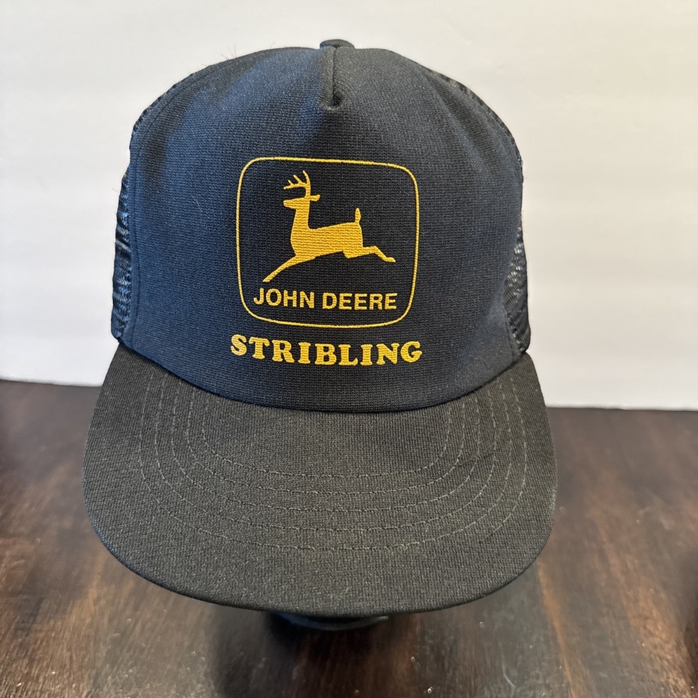 Vintage John Deere Stribling Black Snap Back Hat Cap